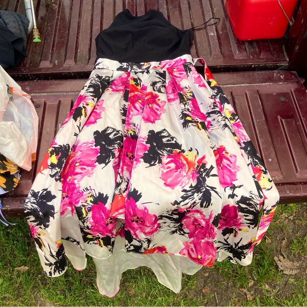 Chetta B Highcut Black Pink Floral Maxi Dress